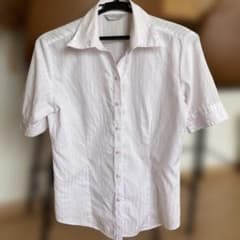 THEORIA 半袖ストライプシャツ 11号　薄ピンク　事務服のサムネイル