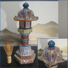 AG80 九谷焼 灯籠 草花図 色絵 六角屋根 時代物 置物 飾り物 AG80 九谷焼 灯籠 草花図 色絵 六角屋根 時代物 置物 飾り物