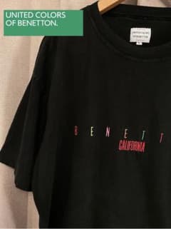 【benetton】黒×レインボーロゴ　Tシャツ　Lのサムネイル