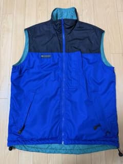 【リバーシブル】Columbia 中綿ベストM ゆったりサイズ ブルー×グリーンのサムネイル