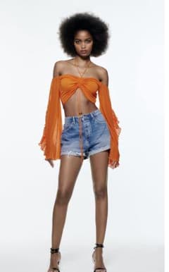 ZARA 新品未使用　フリル付きプリーツトップス　Lのサムネイル