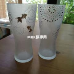 金魚と花火デザインのガラスコップ2個セットのサムネイル