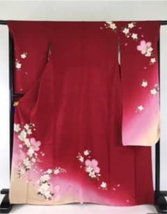 振袖 赤 桜 花びら 金彩 正絹 袷のサムネイル