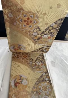金色 花柄 扇模様 和装用帯のサムネイル