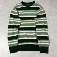 【セール実施中】クルーネックニット ボーダー柄 グリーン系 長袖ニット ニットのサムネイル