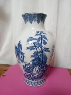 青と白の風景画 陶器花瓶 高さ約30cm - メルカリ