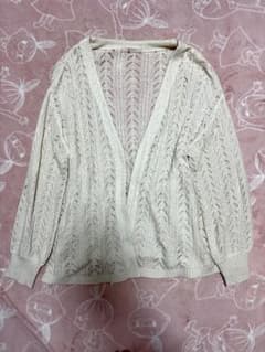 NICE CLAUP アイボリー レース編みカーディガンのサムネイル