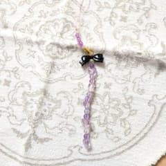 ハンドメイド 紫色 リボン付きストラップ