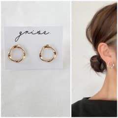 044 ゴールド フープピアス ツイスト　ハンドメイド