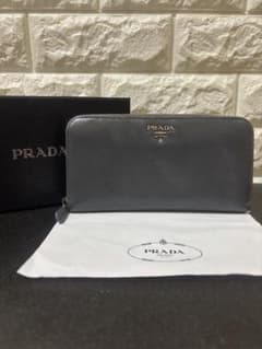 超美品】PRADA サフィアーノ ラウンドファスナー レザー 長財布 グレー