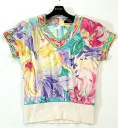 レオナール カットソー Tシャツ 総柄 花 フラワー トリム M マルチカラー 美品◇レオナール トリム プルオーバー フラワー マルチカラー 総柄