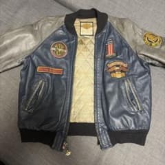 【USA製】90s ハーレーダビッドソン マルチロゴ オールレザージャケット Lのサムネイル