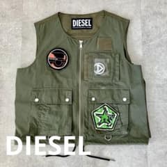 DIESEL ミリタリー ワッペン付き ジップベスト/パンク/M近年モデル