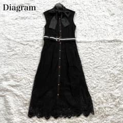 美品✨ダイアグラム　レース 刺繍 ボウタイ ドレス ワンピース 金ボタン36 美品✨ダイアグラム レース 刺繍 ボウタイ ドレス ワンピース 金