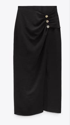 ZARA ゴールドボタンミディスカート XS ブラックのサムネイル