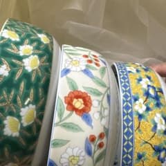 未使用】美濃焼 吾山窯 絵変わり 盛鉢 木製収納棚古伊万里風 木箱なし