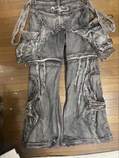 PERSONSOUL ダメージ加工 ワイドレッグデニムパンツのサムネイル