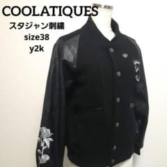 美品古着 y2k スタジャン レザー切替 刺繍 裏地キルティング L 黒 美品古着 y2k スタジャン レザー切替 刺繍 裏地キルティング L