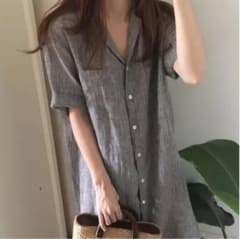シャツワンピース　ストライプ　ロングワンピースのサムネイル