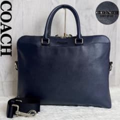 Excellent condition COACH logo leather 2-way business bag, A4 size, navy.