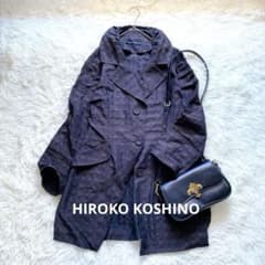HIROKO KOSHINO　ロングコート L HIROKO KOSHINO】ロングコート 40 L 焦茶 ジャガード織風 - メルカリ