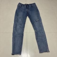 ダメージ加工 スキニーデニムパンツ ブルーのサムネイル