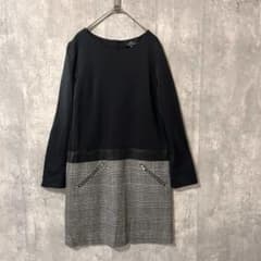 wb wool dot King One-piece dress, glen check pattern, zip pockets, contrasting panels, elegant style.