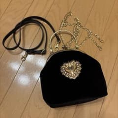 ベロア調 がま口バッグ ブラック ハートモチーフのサムネイル