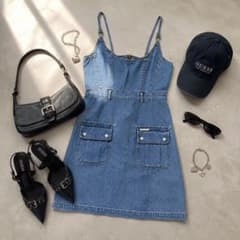 Guess Denim Camisole Dress, Mini Length, Y2K (Heisei Gal Style), 100% Cotton, Size M (approx.)