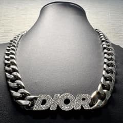 極美品/現行✨DIOR シルバー ネックレス 喜平 極太 ラインストーン 