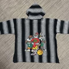 90s Bugs Bunnyプリント キャラ メキシカンパーカー 灰色 黒