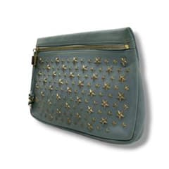 Jimmy Choo clutch bag with star-shaped studs, light blue.
