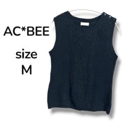 AC*BEE 니트 베스트 질레 비스체 블랙 어깨 버튼 크루넥 M