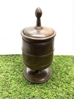 アンティーク品】リグナムバイタ（堅木）製 木製ボウル 蓋付き 小物 