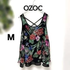 [Ozoc] Crossback Tank Top, Tropical, Black, Size 38 (Spring/Summer M)