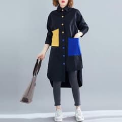 【新品】ブラックコーデ ワンピース レディース ロング シャツ 体系カバー 秋のサムネイル