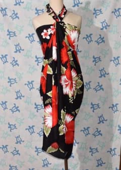 ★ハイビスカス柄パレオ★サロン★プルメリア★フラダンス★新品★Ｚ９１レッド