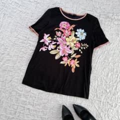 レディース Tシャツ 半袖 カットソー レオナール 花柄 黒 LEONARD