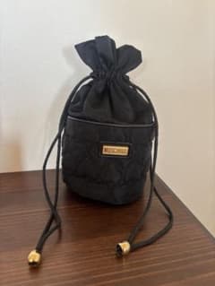 MOSCHINO ハートキルティング 巾着 ポーチ ブラックのサムネイル