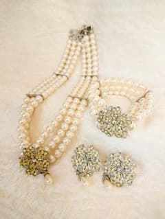 화려한 진주 3 연속 목걸이 귀걸이 팔찌 3 점 세트