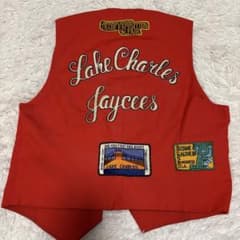 70s USA製 ボーイスカウト ビンテージ ベスト ジレ 赤 レッド 刺繍 
