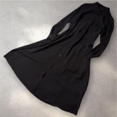 長袖ロングシャツワンピース ウエストリボン ブラック S 黒 カジュアル 極美品
