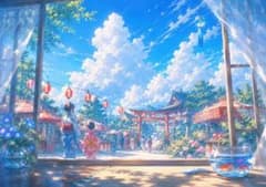 【イラスト】夏祭りと神社のアートポスターのサムネイル