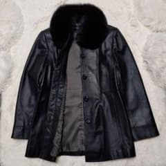 美品】レザージャケット 羊革 フォックスファー ブラック レディース