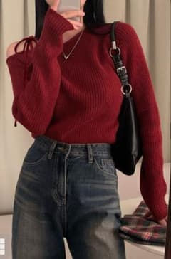 GRL ワンショルダーリボンリブニットトップスのサムネイル