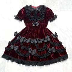 AND ROMEO♡アンドロミオ ベロアワンピース リボン 赤ゴシック