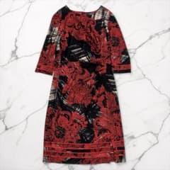 40 レオナール ワンピース ペイズリー カンカン素材 ブラック レッド