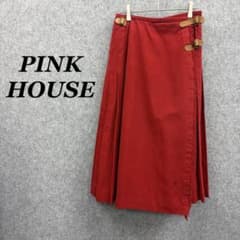 PINK HOUSE ピンクハウス 巻きスカート 赤 プリーツ 牛革ベルト