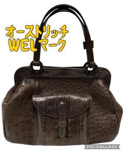 きら ✨　THE WEL MARK 認証タグ　ハンドバッグ　オーストリッチ 高級オーストリッチ☆本革ハンドバッグ THE WEL MARK ダークブラウン