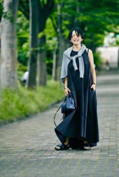 SAYAKADAVIS ダブルストラップ ノースリーブロングワンピース ネイビー 